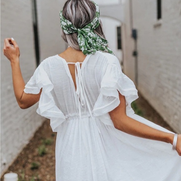 White Sands Gauze Boho Button Flutter Maxi Butterfly Arms Dress/ Coverup - Picture 13 of 14